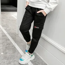 Новая стильная повседневная весенняя одежда для девочек, штаны для больших мальчиков, Детский комбинезон с большими карманами, хлопковая детская одежда