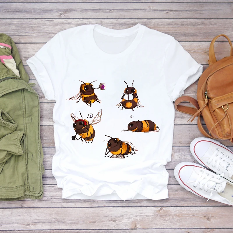 Women T shirts Bee Busy Day Coffee Cartoon Printing Kawaii 90s Womens Graphic T Top Ladies Print