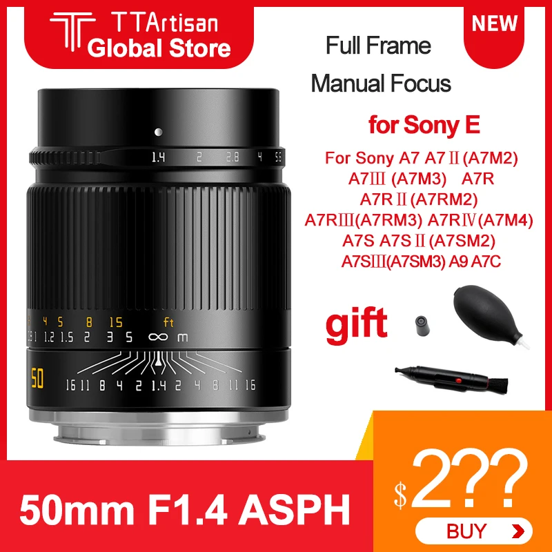 

TTArtisan 50mm F1.4 ASPH Camera Lens Full Frame for Sony E mount MF Lens For A7RⅢ A7RⅣ A7M4 A7S A7SⅡ A7SⅢ A9 A7C A7Ⅲ Camera