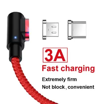 

3 in 1 3A Fast Charging USB Type C Mobile Phone Data Cable One To Three Elbow Magnetic Data Lines for iPhone And Android