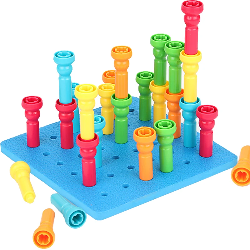25PCS Peg Board Puzzle Toys Set Montessori 3D Color Jigsaw Board Stacking Games Educational Fine Motor Skills Toys For Toddlers