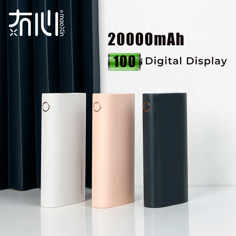 

Maoxin power bank 20000mah original design digital display black mini portable dual usb output micro type c dual input powerbank