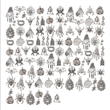 

100pcs Mixed Tibetan Silver Color Pumpkin Skull Charm Pendants Alloy Pendant Craft For Bracelet Necklace DIY Jewelry Findings