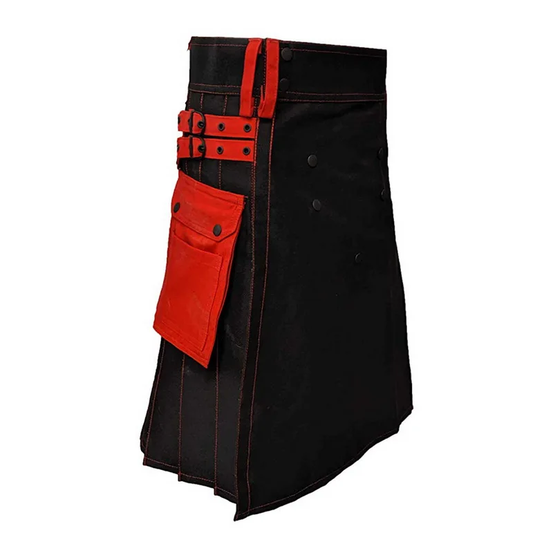 Коричневый готический костюм шотландского килта в стиле панк, мужские юбки с карманами, модные сетчатые юбки с поясом и двусторонним карманом, юбки с цепью