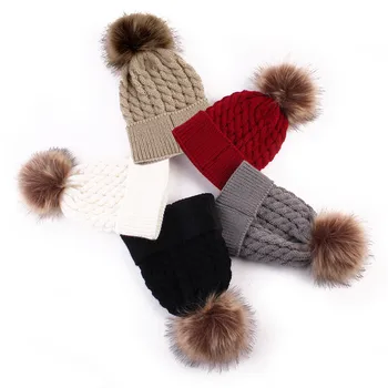 

Newborn Baby Kids Girls Boys Cute Winter Hats Knitted Wool Hemming Hat Furry Balls Pompom Warm Cute Lovely Beanie Cap Gifts