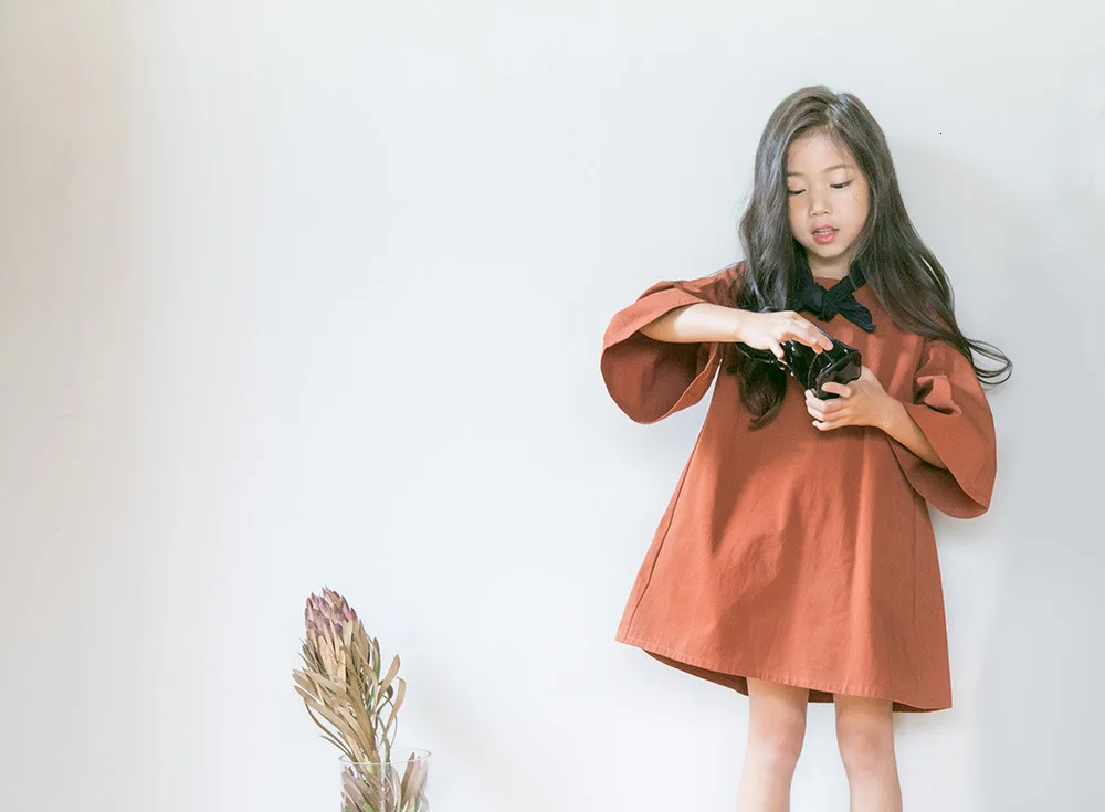 preppy style solid cotton spring dresses for girls 2018 autumn loose dress baby big girl clothes children a line dress clothing (19)