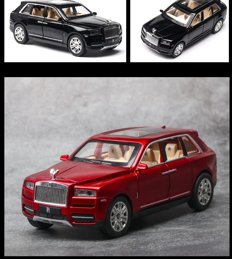 1:24 Rolls Royce Cullinan, модель автомобиля из сплава, большой размер, имитация внедорожника, металлическая модель автомобиля, светильник со звуковым поворотом, масштаб автомобиля, миниатюрный автомобиль