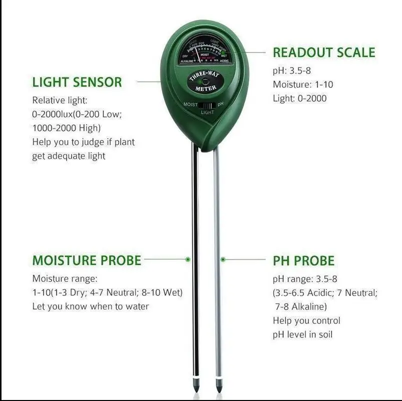 3-в-1 анализатор почвы измеритель влажности для гигрометром декоративные часы для Садовый горшок для растений влаги PH Сенсор инструменты