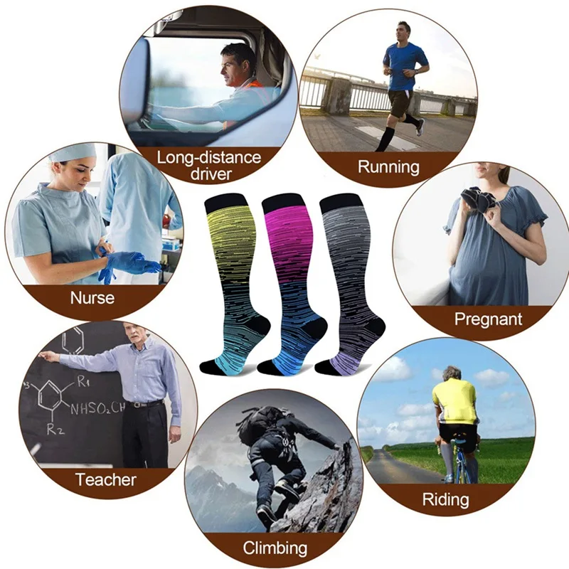 Мужские и женские Компрессионные носки для бега, профессиональные спортивные носки для верховой езды, баскетбольные бадминтон, походные гоночные велосипедные носки