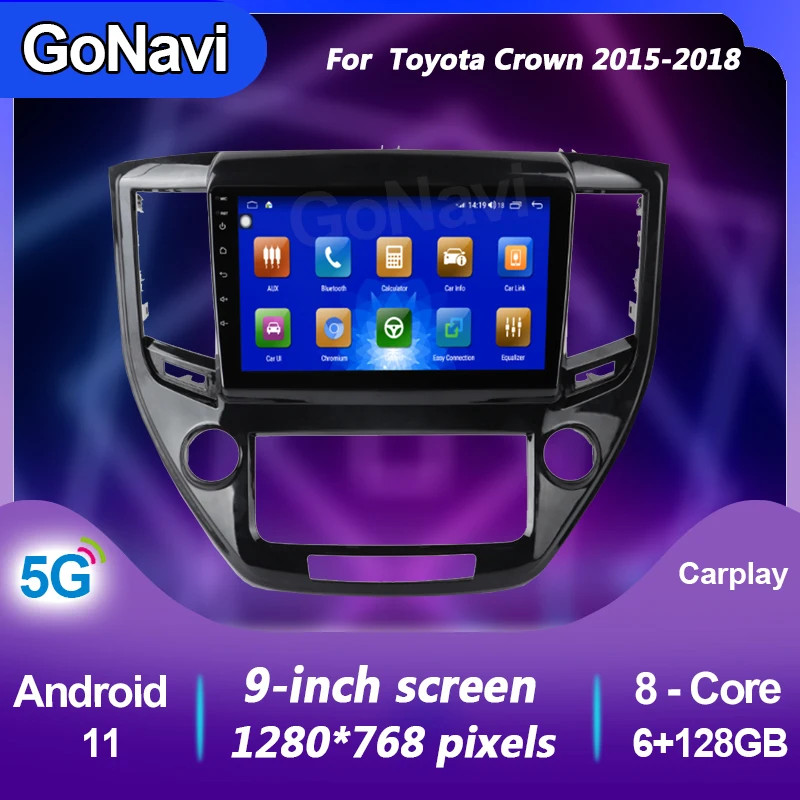 

GoNavi Car Radio For Toyota Crown Android 11 Audio Central Multimedi Dvd Player GPS Navigation Bluetooth receiver 5G 2015-2018