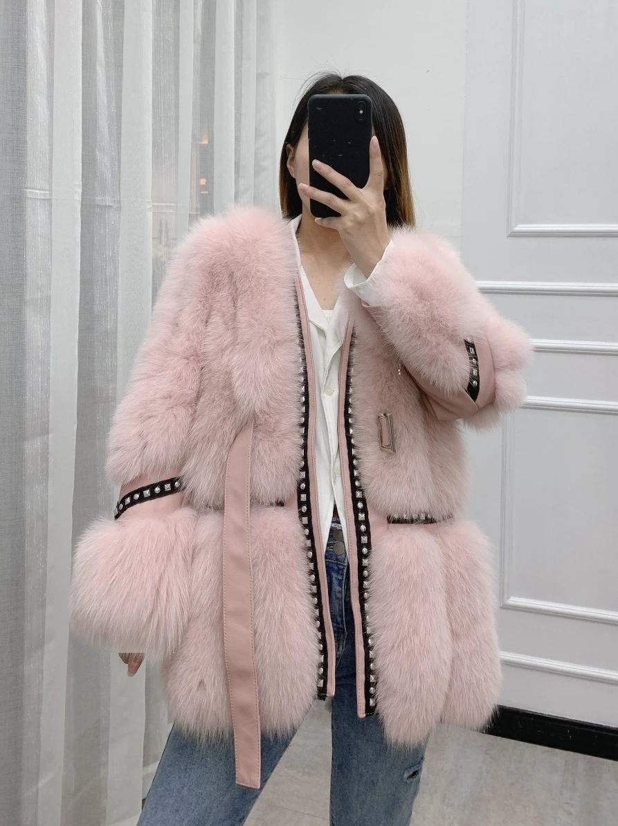2020 NEW Middle Length Women Real Fox Fur Coat