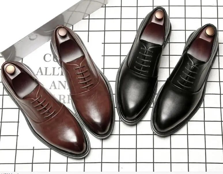 Mens Formal Shoes Genuine Leather Oxford Shoes For Men Black Brown Dress Shoes Wedding Shoes Lace Up Leather Large size