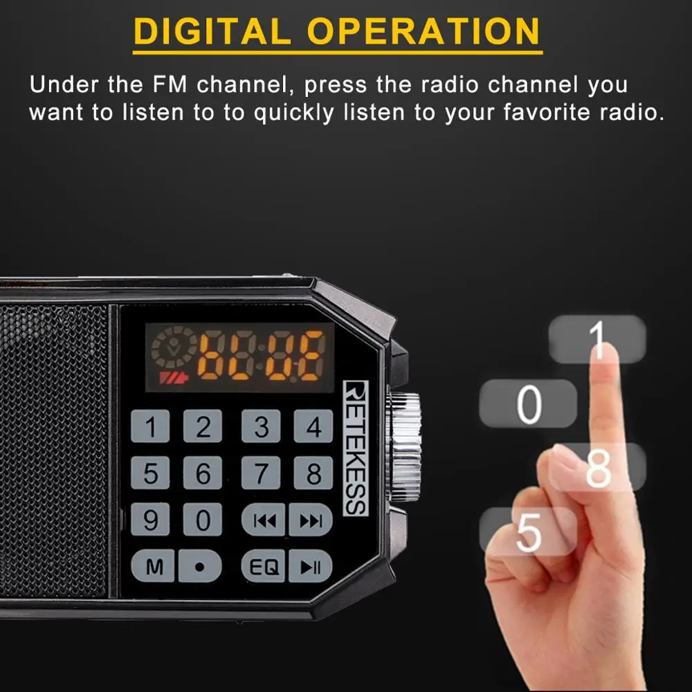 Retekess TR610 Bluetooth FM radio with headphone jack supports T flash TF card to read music from U disk supports Recording