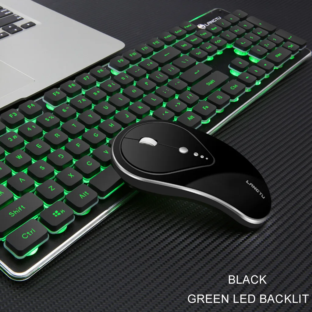 

New 2.4G Wireless Rechargeable LED Backlit Usb Ergonomic Gaming Keyboard Mouse Sets clavier sans fil francais#guahao