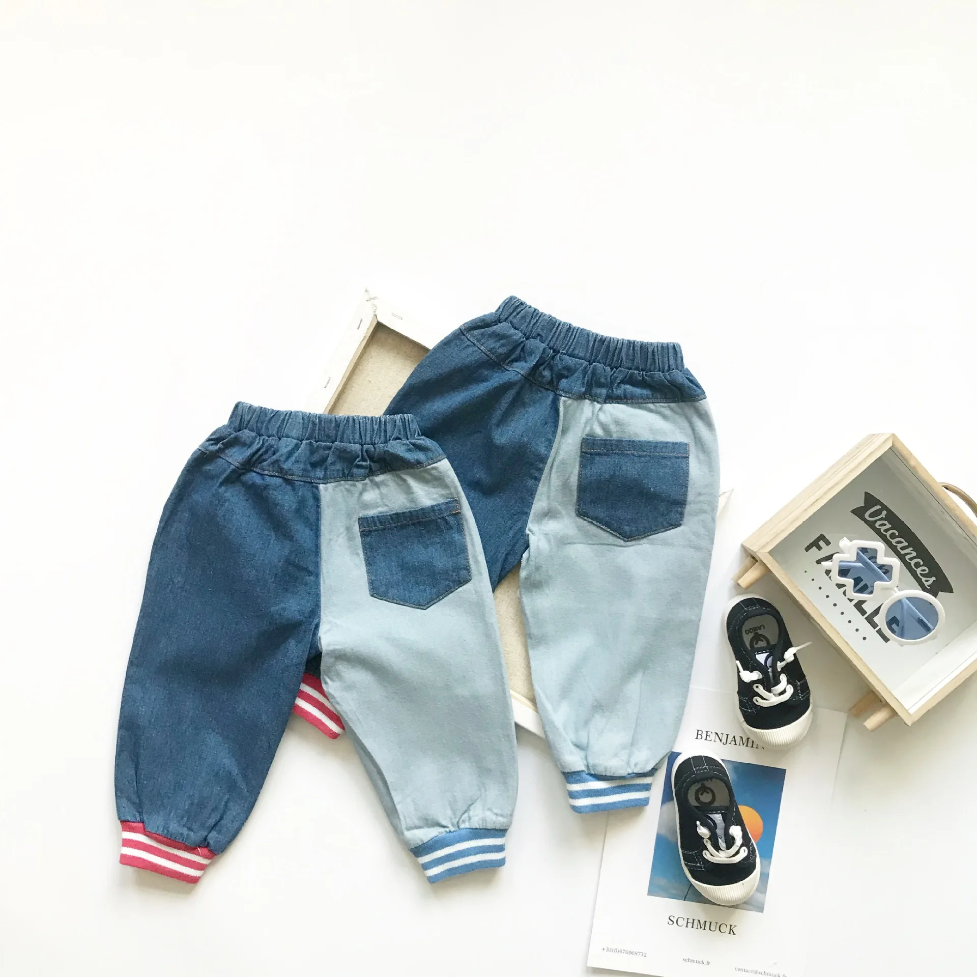 Tonytaobaby/осеннее платье; новые детские джинсы для мальчиков и девочек; Милые Одинаковые цвета брюки из чистого хлопка для мальчиков и девочек