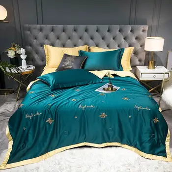 

Svetanya cool touch Fabric Bees Silkly Summer Nap Quilt Set Modal Embroidery Blanket Bedspread Sheet Pillowcases