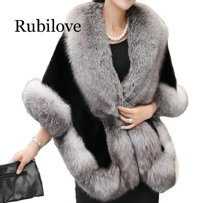

Rubilove 2019 New Women Fashion Winter Artificial Hair Coat Soft Long Delicate Cape Shawl