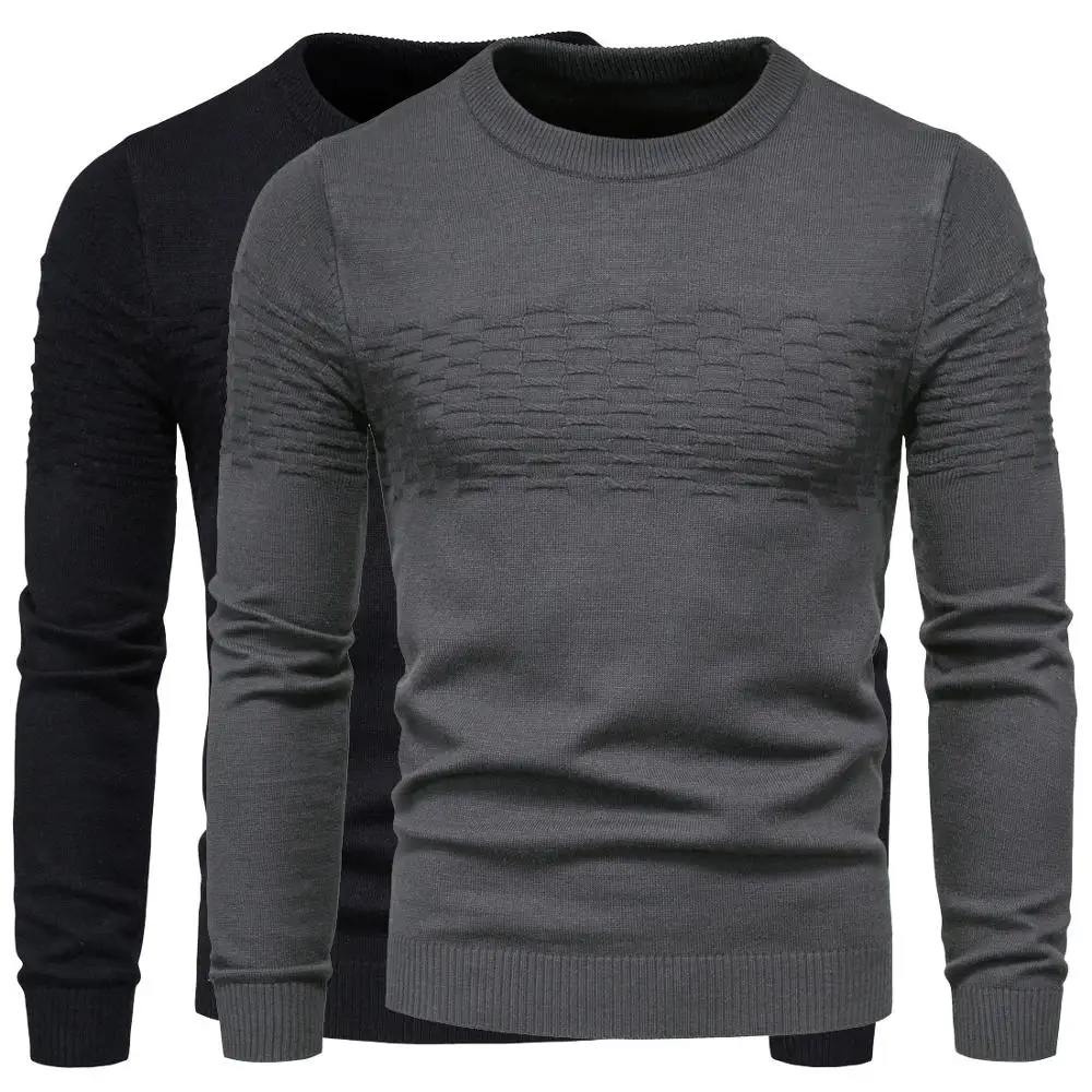 Suéter de punto de algodón para hombre, jersey de cuello redondo, suéter de cuello redondo, novedad de Otoño de 2020