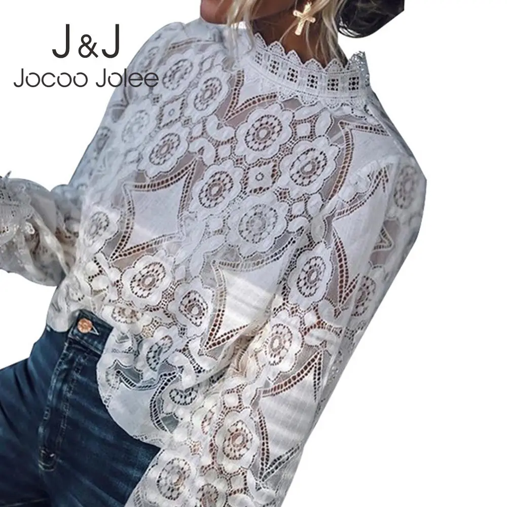 Jocoo Jolee новая белая кружевная Элегантная блузка футболка сексуальная открытая