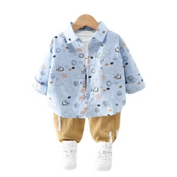 Nova primavera crianças da moda dos desenhos animados camisa calças 2 pçs/sets da criança roupas de algodão crianças roupas esportivas outono bebê meninos terno
