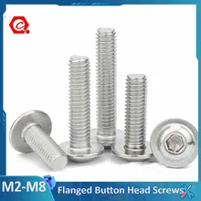 

4-50Pcs M2 M2.5 M3 M4 M5 M6 M8 Hex Socket Flanged Button Head Screw 304 Stainless Steel Half Round Allen Bolt With Collar Washer