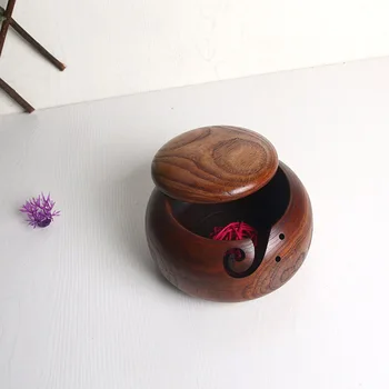 

Wooden Bamboo Dustproof Yarn Bowl Holder with Lid Crochet Wool Storage Tool JS23