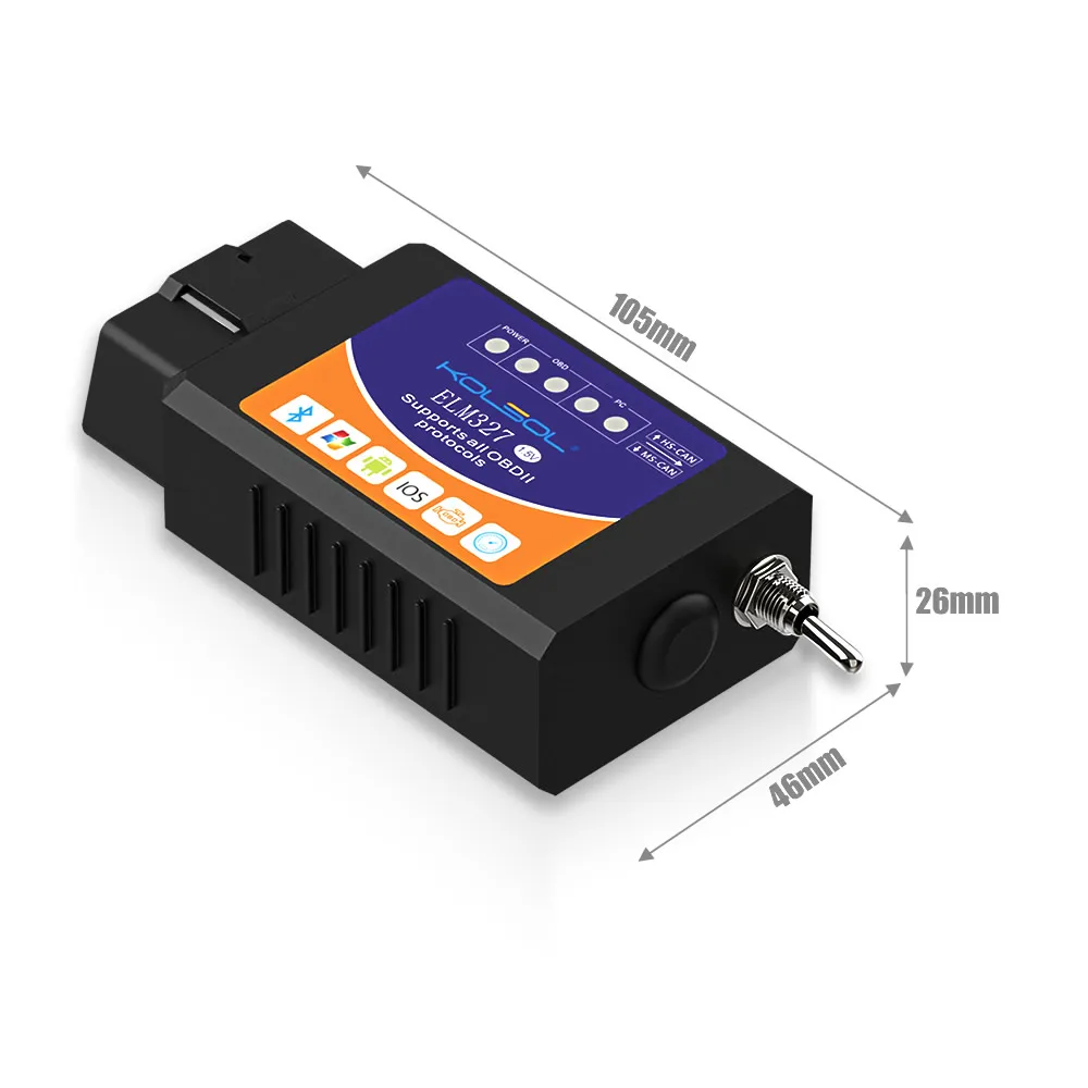 KOLSOL ELM327 Bluetooth OBD2 сканер V1.5 ELM327 с переключателем, модифицированным для Ford CH340+ 25K80 чип HS-CAN/MS-CAN