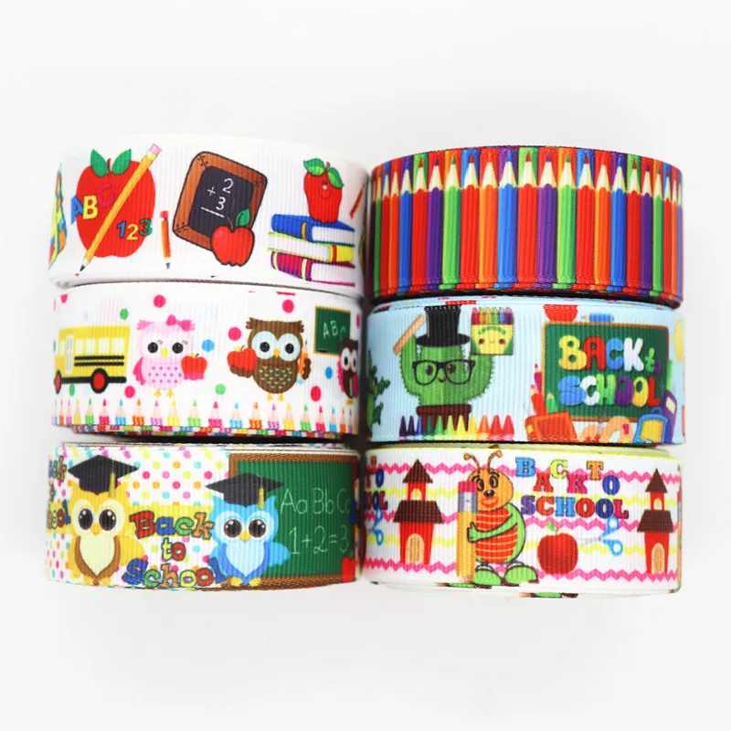 

10 Yards 1'' (25MM) Back To School Printed Grosgrain Ribbons For Hair Bows/ Gift Packaging DIY Handmade Materials Y19071601