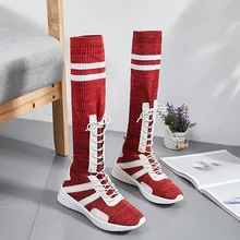 SAGACE/женские эластичные носки; сапоги; черные сапоги до колена на платформе с перекрестными ремешками; женские кроссовки; коллекция года; осенние женские сапоги