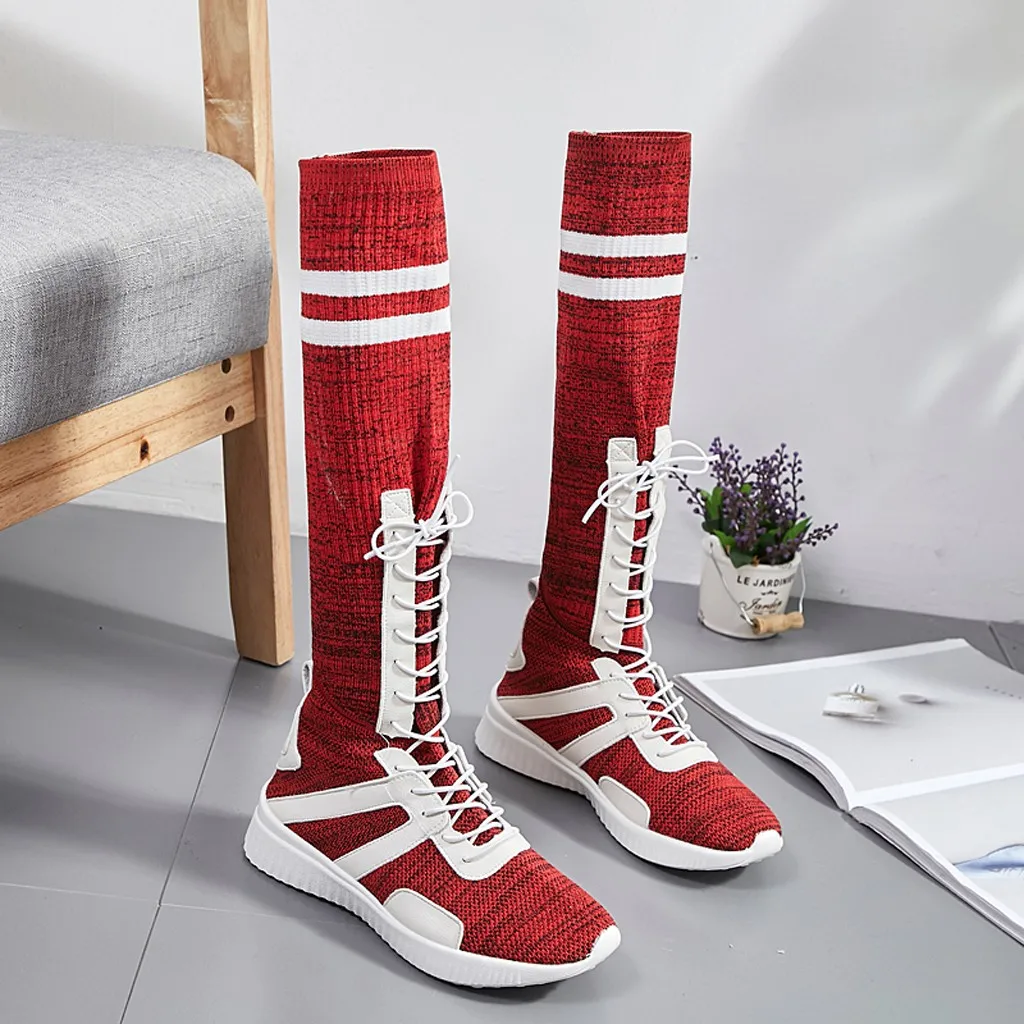 

SAGACE Womens Stretch Socks Boots Black Cross Strap Platform Knee High Boots Women Sneakers 2019 Autumn Boots Women