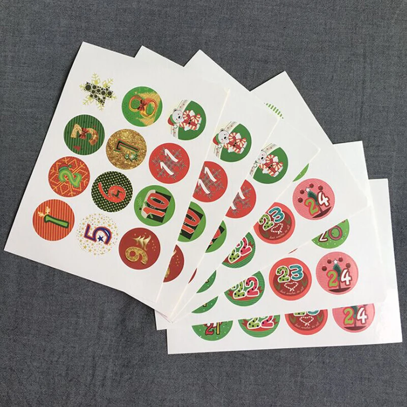 

120pcs/lot Mini 1-24 Advent Calendar Stickers Christmas Xmas Numbers Stickers Festival Candy Bag Gift Box Decor Labels Stickers