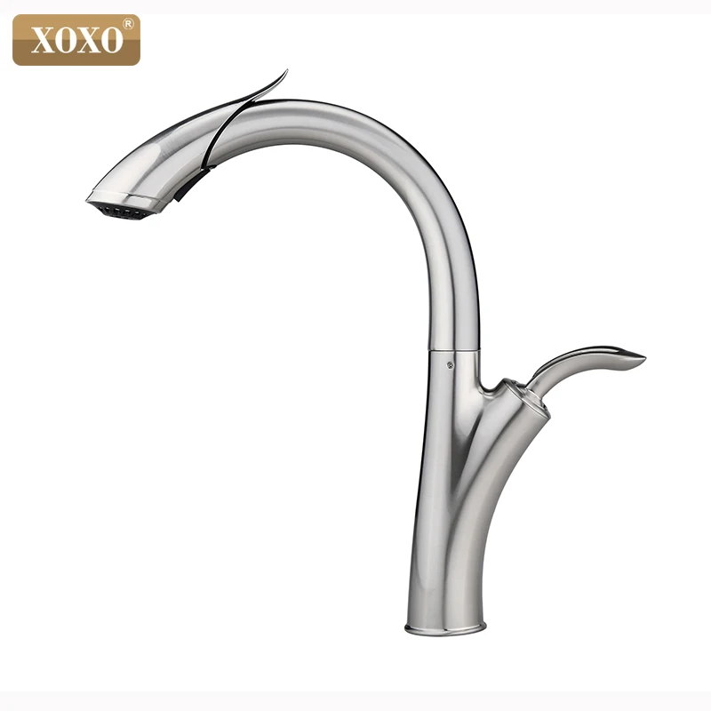  XOXO Kitchen Faucet Pull Out Cold and Hot Kitchen Tap Black Single Hole Single Handle Swivel 360 De - 4000173165812