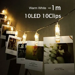 warmwhite-1m-10led Светодиодный светильник для фото с зажимами, настенный светильник светодиодный, гирлянда из медной проволоки, вечерние, свадебные, праздничные, светильник, Рождественское украшение - Испускаемый цвет: warmwhite-1m-10led