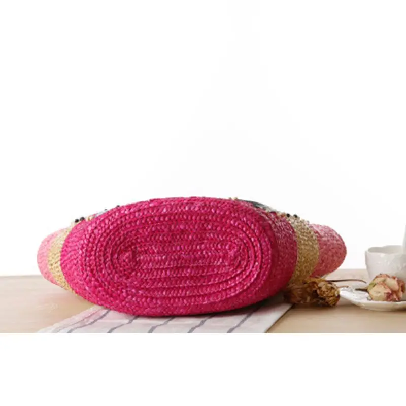 Women Starfish Woven Summer Beaded Straw Tote Shoulder Handbag