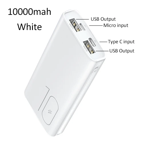 White 10000mah 5000 мАч Мини-банк питания для iPhone samsung, USAMS Внешняя батарея повербанк ультра-тонкий внешний аккумулятор Тип C Быстрая зарядка pover Bank - Цвет: White 10000mah