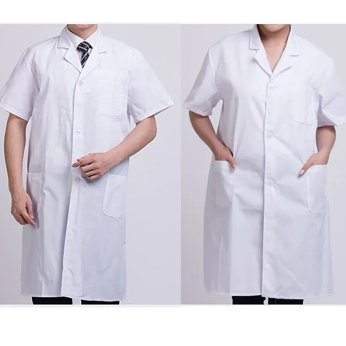 Летний унисекс белый лабораторный халат короткий рукав карманы униформа Рабочая одежда доктор Одежда для медсестер FDM