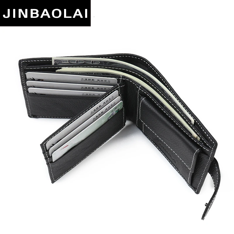 Мужской кошелек из натуральной кожи новинка Черные Двойные кошельки на молнии