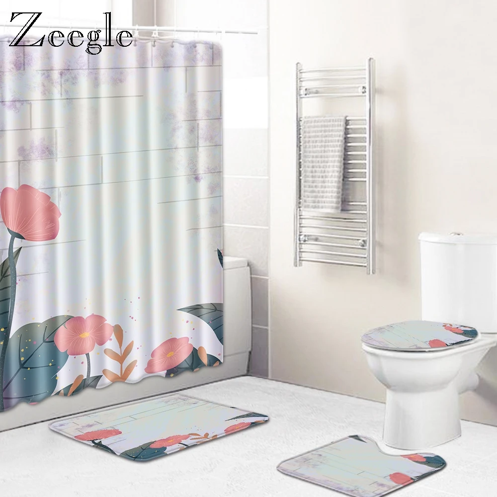 Zeegle мультяшный коврик для ванной, креативный коврик для ванной, нескользящий коврик для туалета, коврик из полиэстера, водонепроницаемый туалетный занавес