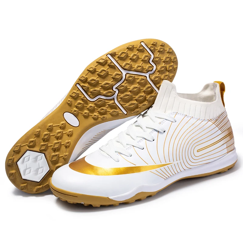 

Горячая Распродажа золотые мужские футбольные спортивные туфли, сверхлегкие футбольные бутсы FG/TF для улицы, Нескользящие высокие футбольные бутсы для мальчиков