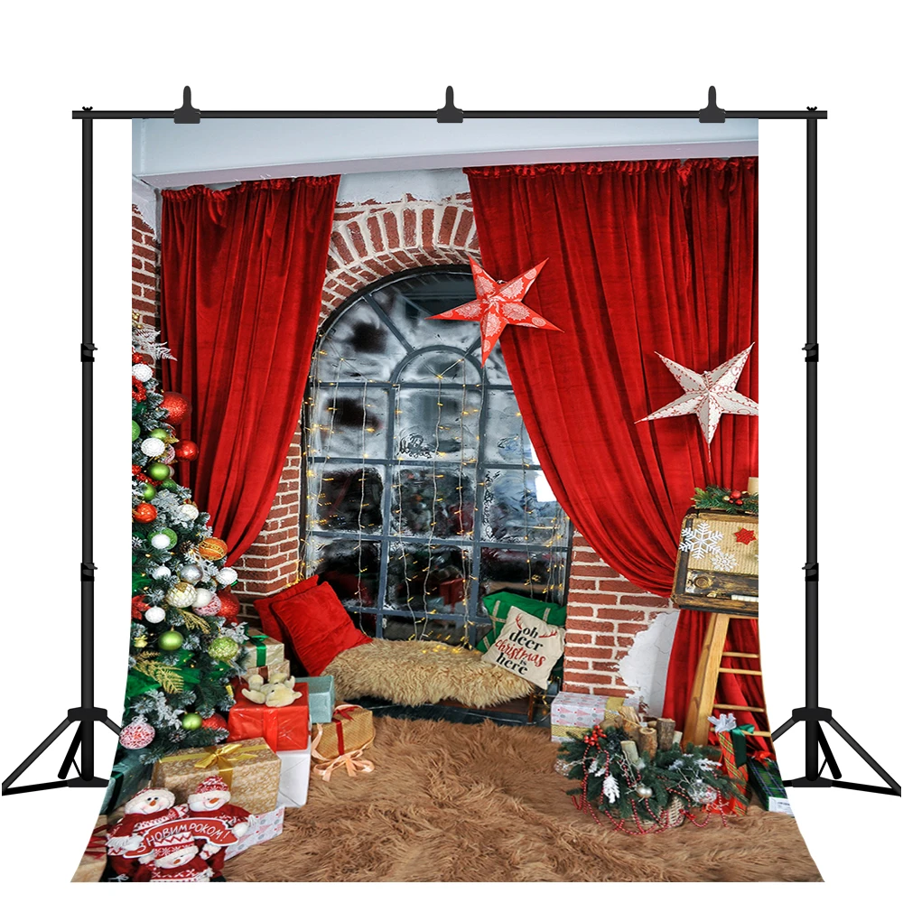 

Christmas Backdrops Curtain Window Gifts Xmas Tree Photography Backgrounds New Year Party Photocall Photo Studio