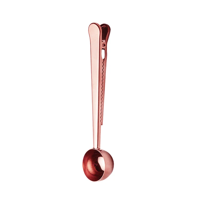 Rose Gold Модные Многофункциональные кухонные принадлежности ложка для кофе с зажим из нержавеющей стали чайная мерная чашка кофейная ложка - Цвет: Rose Gold