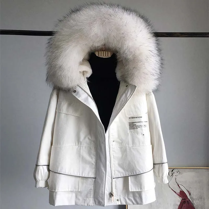 

2019 Real Fur Coat Natural Raccoon Fur Rabbit Liner Winter Jacket Women Slim Warm Detachable Outerwear Streetwear New Fashion Lu