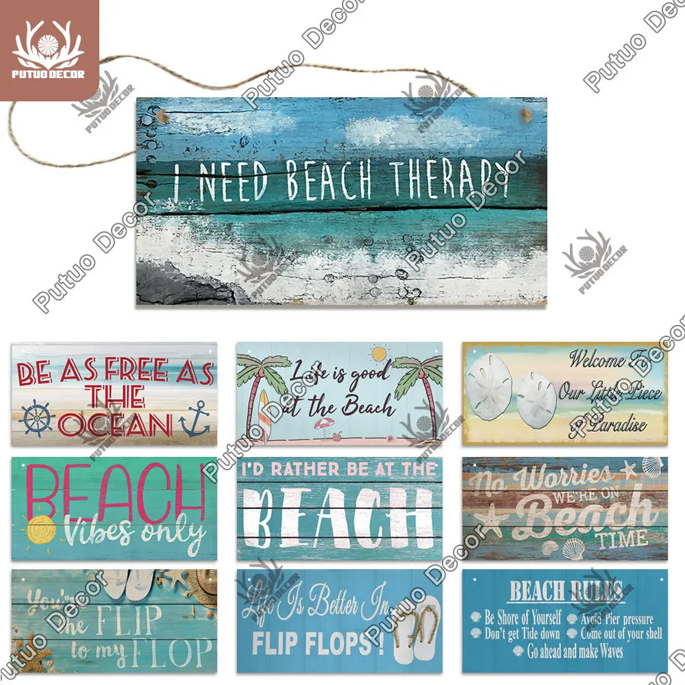 Beach Signs Hanging Plaques Wooden Signs House Seaside Decors 3.9×7.8 inch