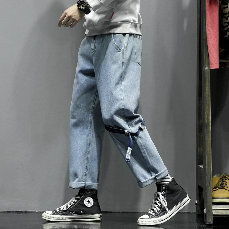 50% OFF Spring Jeans Men's Fashion Washed Solid Color Casual Jean Pants Men Streetwear Wild Loose Hip Hop Denim Trousers Mens M-5XL