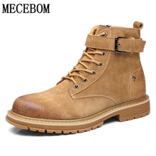 Мужские кожаные ботинки; зимние теплые меховые ботильоны; модные рабочие ботинки из натуральной кожи с пряжкой в байкерском стиле; мужские ботинки; Botas hombre