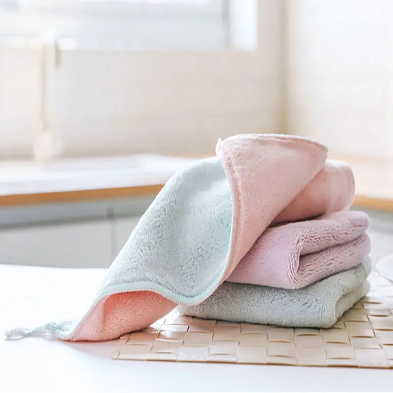 

Micro Fiber Clean Cloth Double-sided Dishcloth Kitchen Water-absorbent Dish Washing Cloth Rags 3Pcs/Pack