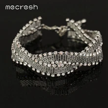 Mecresh Скрещенные Стразы Свадебные обручальные браслеты серебряного золотистого цвета, Свадебный звено цепи браслет для женщин MSL433