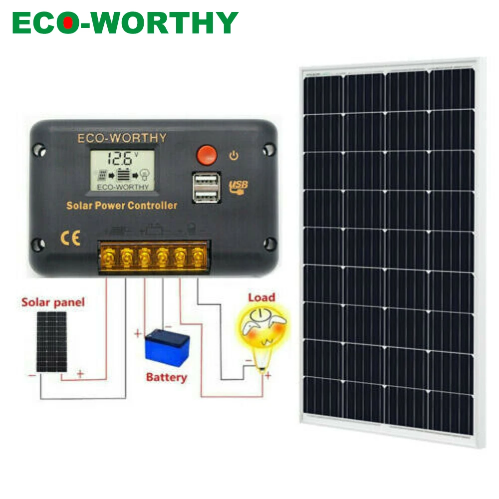 ECOWORTHY 120W 240 Watts Solar Panel 18V Volt Mono Off Grid Battery Charge Solar Energy System KIT for 12V RV Boat Car System