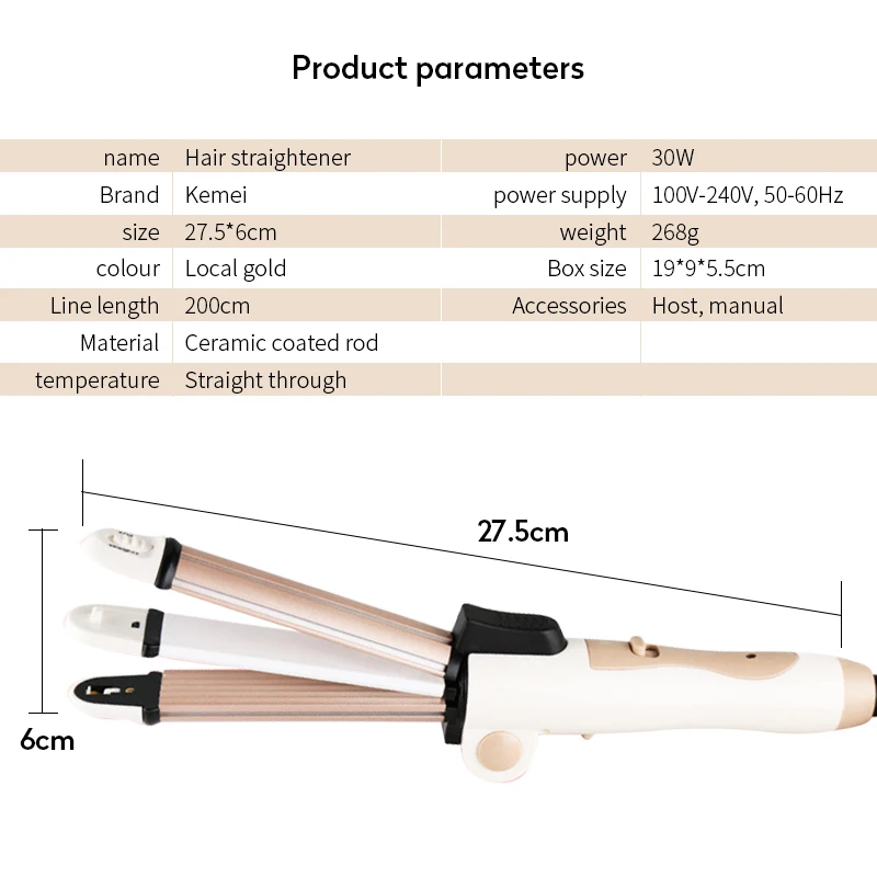 Kemei 3 in 1 Multifunction Hair Straightener Hair Curler Flat Iron Foldable Electric Hair Curling Iron Hair Styler Tools