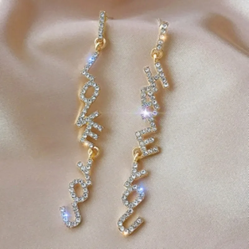 Korea Love Hate Earrings Women's English Letter Earrings Long Fashion ...